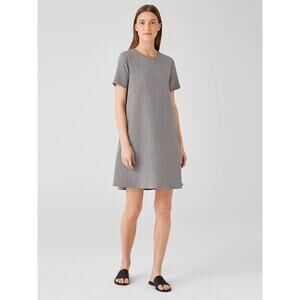 New Eileen Fisher *IN DARK GRAY HEATHERED* Organic Cotton Blend Dress Large